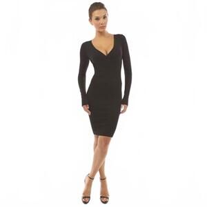 Pattyboutik Women’s V-Neck Long Sleeve Knit Dress Black Size L